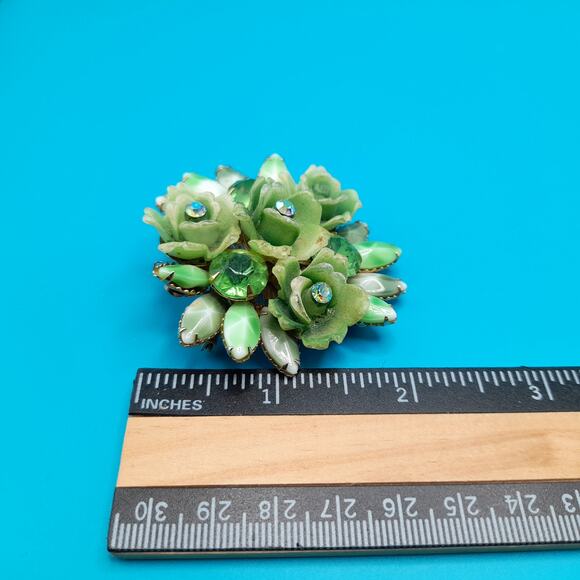 Vintage Celebrity Green Rhinestone Brooch Pendant, 1950s, 2 1/4 Inches - Picture 7 of 10